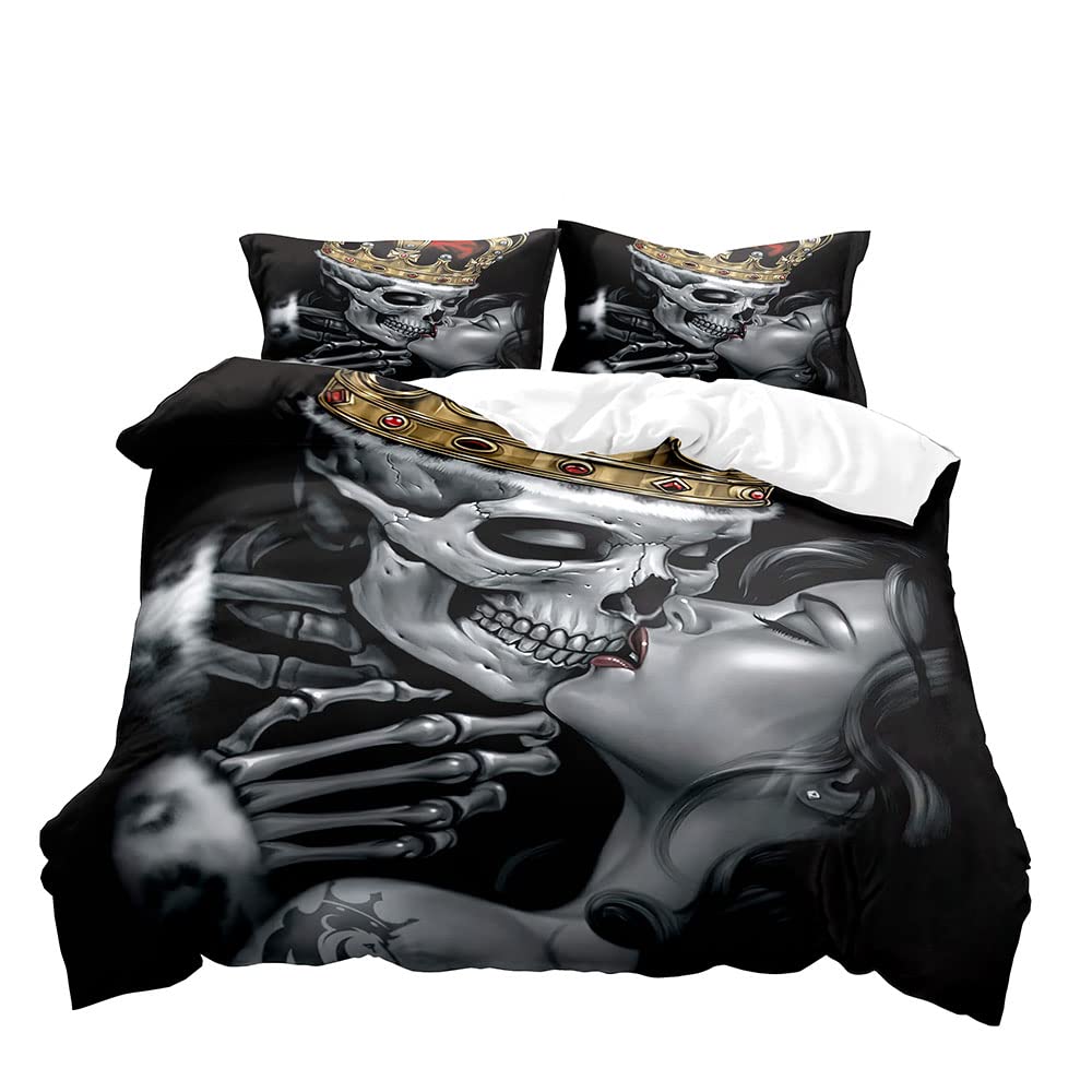 Skull Couple Decorative Pillow Cover 18x18 Inch - Gothic Linen Cushion Cover For Sofa, Bedroom