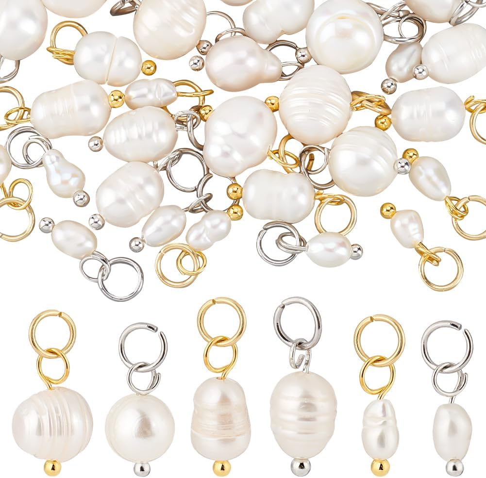 PH PandaHall Natural Pearl Pendant Charms Pearl Bead Pendant with Loop Jewelry Connector for DIY Jewelry Making