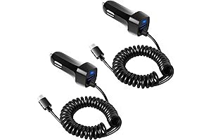 2Pack 2.4A USB-C Car Charger for Samsung Galaxy S8 Plus - Fast Charging and Tangle-Free