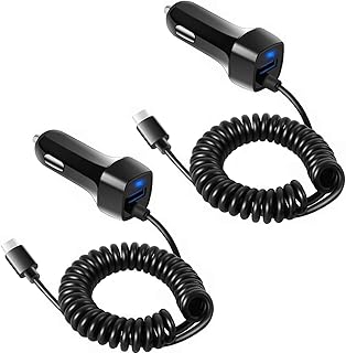 2Pack 2.4A Fast Charging USB C Car Charger Adapter with 3ft Type C Coiled Cable for Samsung Galaxy S22 S21 S20 FE S20 Plus Ultra S10 S10e S9 S8+ A13 A02S A12 A10E A11 A20 A21 A50 A51, LG Stylo 6 5 4