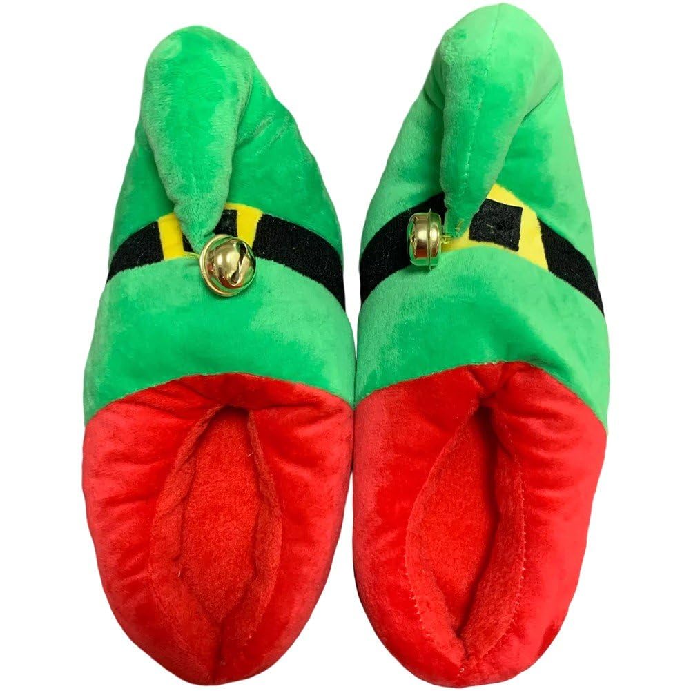 Chaussons de Noël elfes à clochettes : le cadeau idéal en peluche douce pour l'intérieur