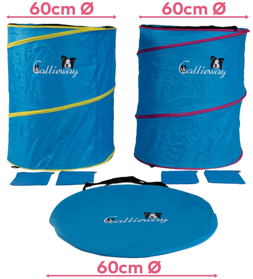 Callieway Hoopers Agility Barrel – Tonne/Fass für Hundetraining (Doppelpack, Blau) | Leicht, stabil & beschwerbar | Inkl. Transporttasche | Agility Parcours für Hunde | Blau