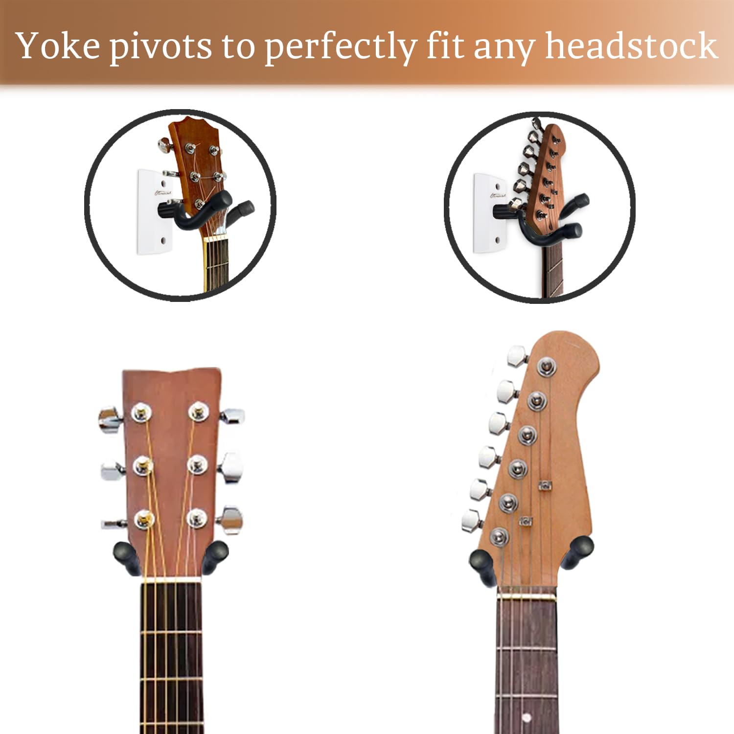 Onmiwod Lot de 2 supports muraux en bois dur blanc pour guitare, support mural en forme de U, support mural pour guitare acoustique, électrique, banjo, basse, pour joueur de guitare, homme et garçon