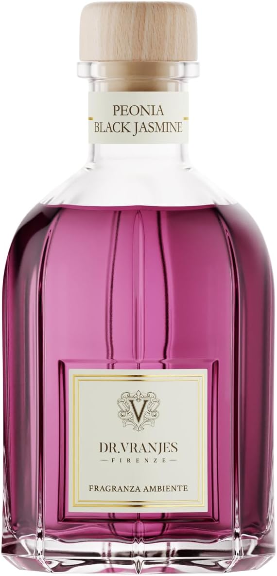 Dr. Vranjes - Peonia Black Jasmine 250 ml Diffuser + Double Pack of White Sticks (3 Pieces Bundle) - Luxury Home Fragrance, Made in Italy, Floral & Sparkling, Peony, Black Jasmine, Ylang Ylang