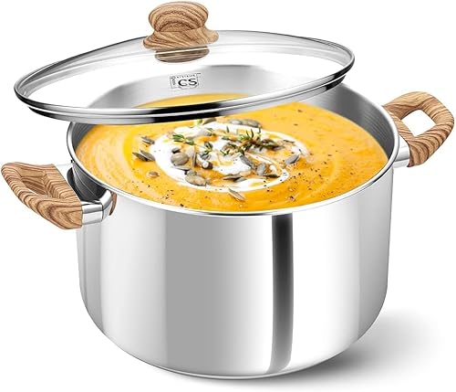 KOCH SYSTEME CS Olla de acero inoxidable  Olla de acero inoxidable de inducción de 6 cuartos de galón con tapa para pasta, sopa, espaguetis, ollas