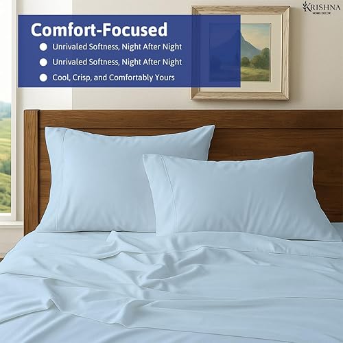 Miniatura 5 de KRISHNA Juego de sábanas de 4 piezas, 100% algodón egipcio Giza, ultra suave y transpirable, sábanas de calidad de hotel, se adapta a colchones de