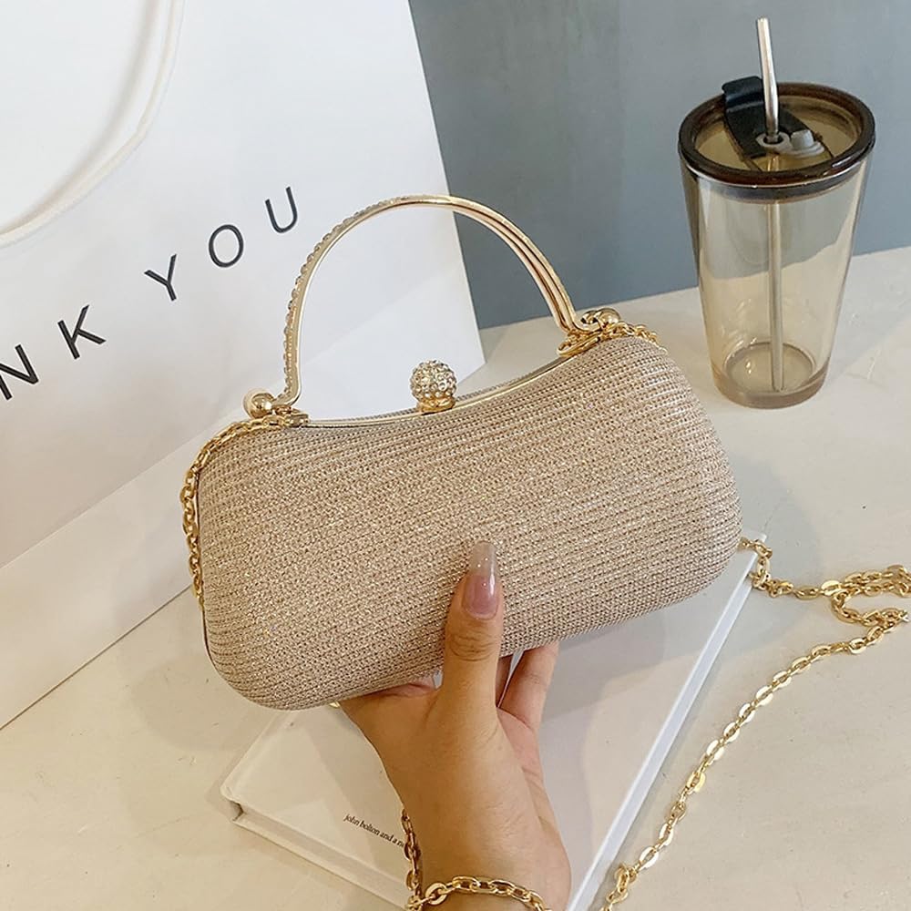 Pochette Donna Elegante Glitter Clutch Cerimonia Borsa da Sera con Catena Borse a Tracolla Piccolo per Matrimonio Sposa Cocktail Festa Cocktail