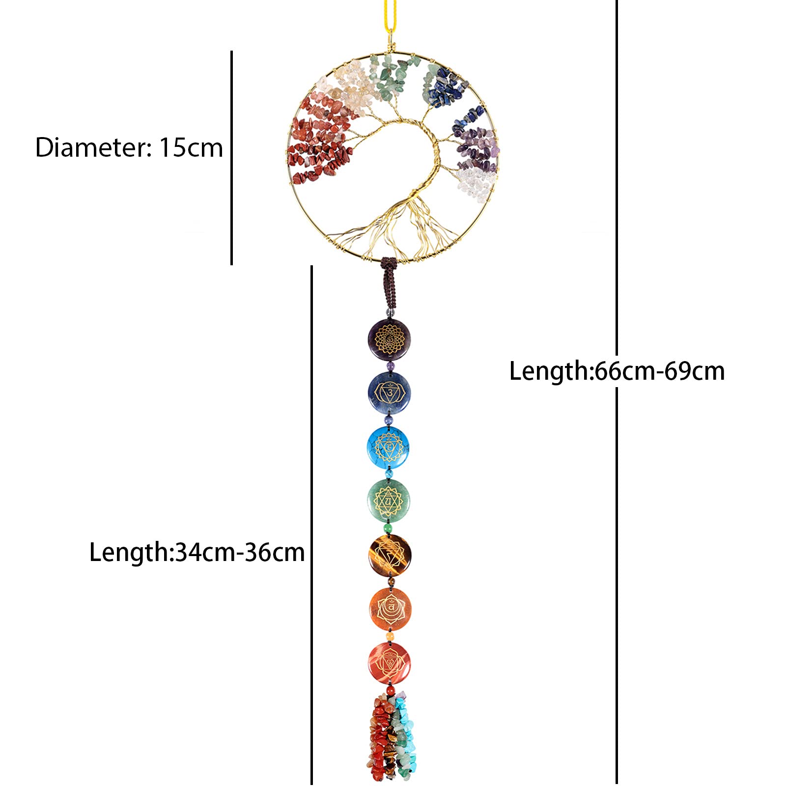 rockcloud Adorno Colgante de árbol de la Vida de 7 Chakras Reiki Piedras de Cristal Tumbled Ventana Feliz Feng Shui meditación decoración Colgante 7 Chakras