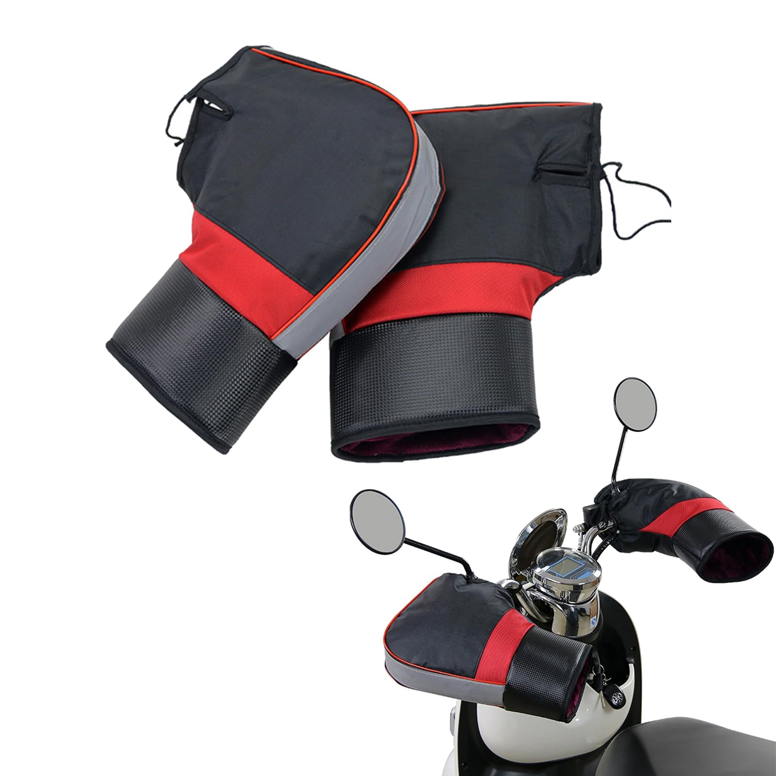 Motorcycle Handlebar Muffs Bike Gloves Windproof Winter Cycling Gloves Thicken Fleece Thermal Scooter Motorbike Handle Hand Warmer Outdoor Waterproof Motorbike Handlebar Mittens with Reflective Strip