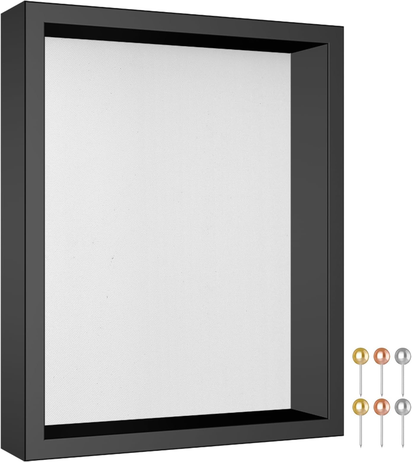 Califortree 8x10 Shadow Box Picture Frame with Soft Linen Back - Metal Push Pins Included, Memory Shadow Box Display Case for Bouquet Awards Medals Wedding Photos and More, Black