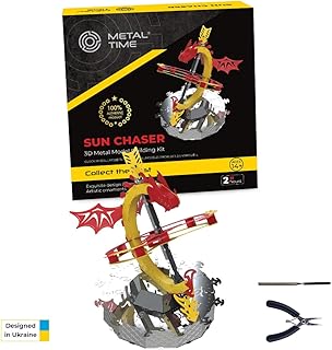 METAL TIME Sun Chaser Sundial Metal Model Kit, Red Dragon Metal Puzzle Sundial, 3D Metal Puzzle with Functional, and Exquisite Design, 57 Pieces.