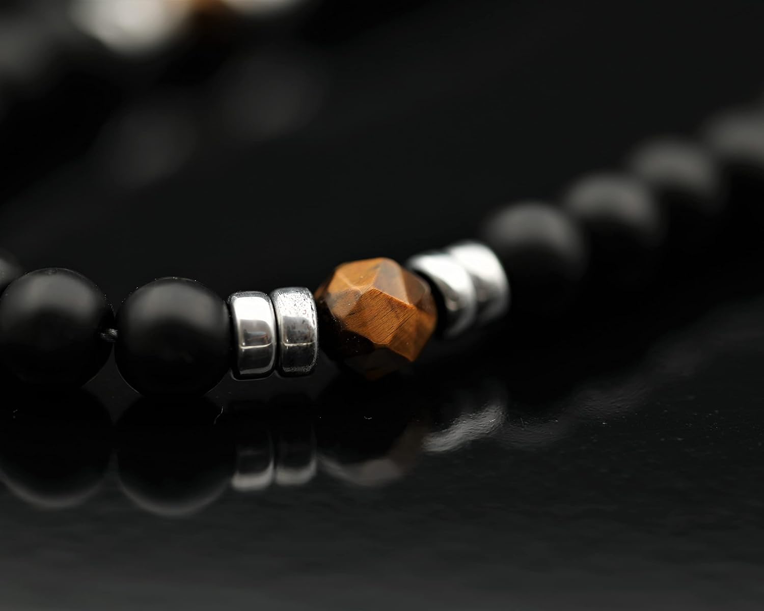 ElisaJewelryArt - Big Tree Of Life Tiger Eye Pendant Natural Black Onyx Gemstone Adjustable Clasp Closure Necklace Protection Stone Necklace Black Necklace Gift For Him Unisex Necklace