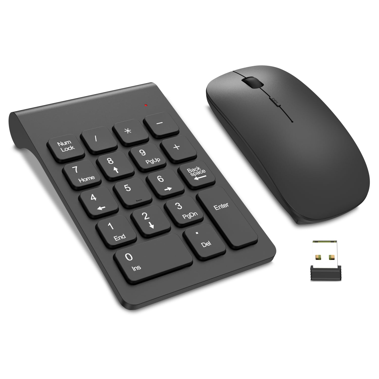 TRELC Wireless Numeric Keypad, Mini 2.4G 18 Keys Number Pad, Portable Silent Financial Accounting Numeric Keypad Keyboard Extensions with Wireless Mouse for Laptop, PC, Desktop, Notebook(Black)
