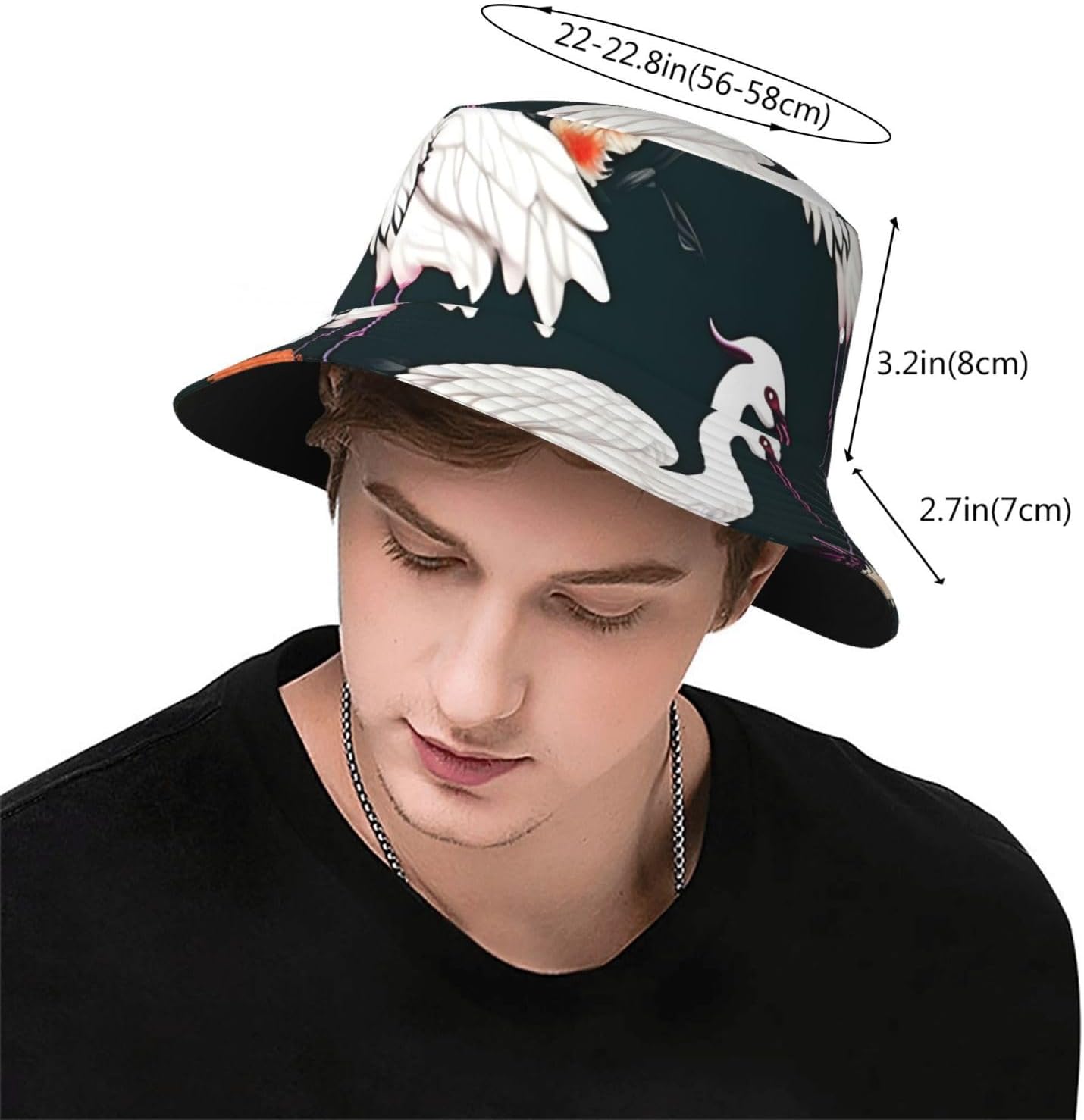 Two Cranes Chrysanthemum Print Sun Hat Outdoor Fisherman Cap Summer Bucket Hat Beach for Men Women