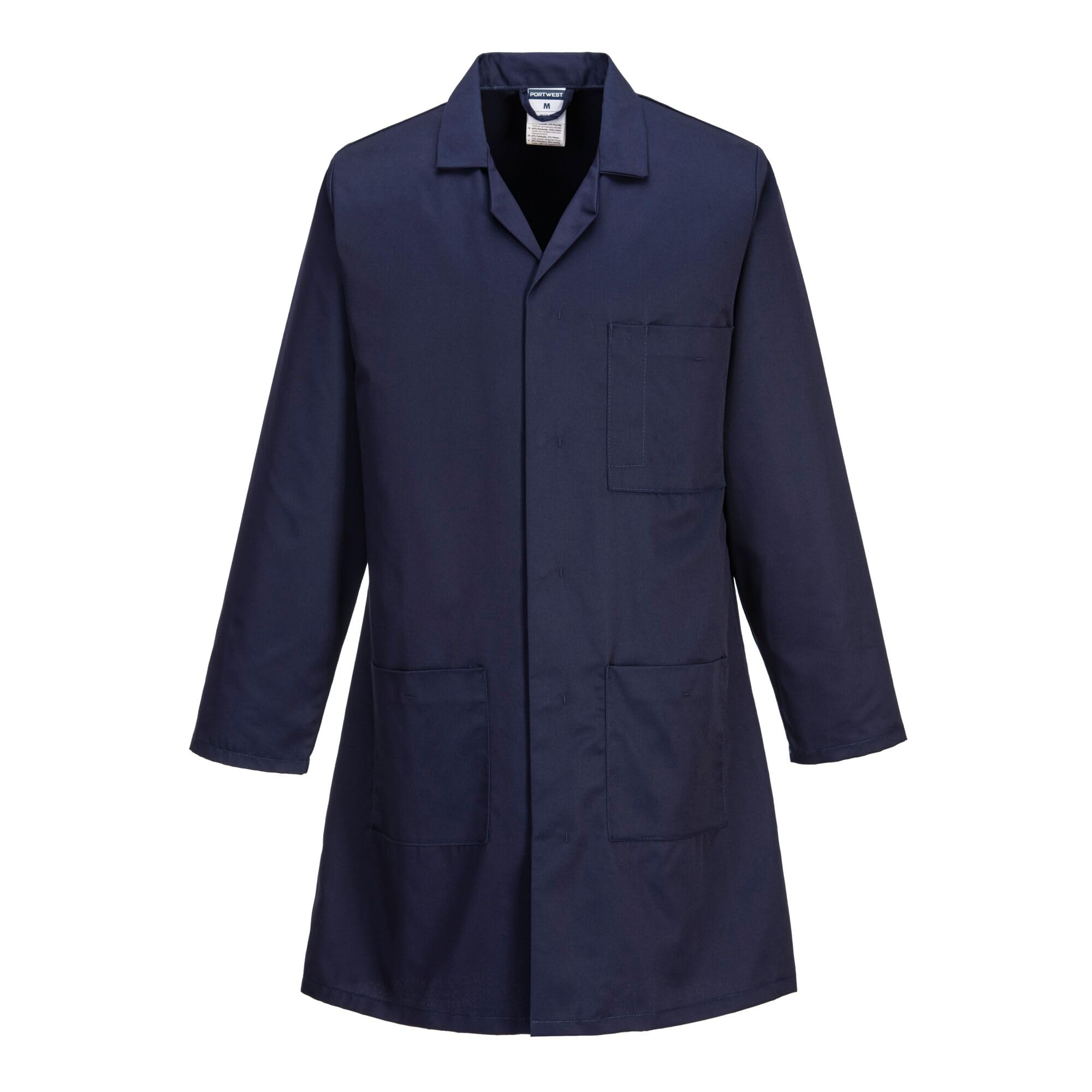 Portwest 2852 Standard Lab Coat Unisex Work Jacket Chore Coat Durable Kingsmill Polycotton Professional Workwear 3 Pockets Stud Front, Navy, XL