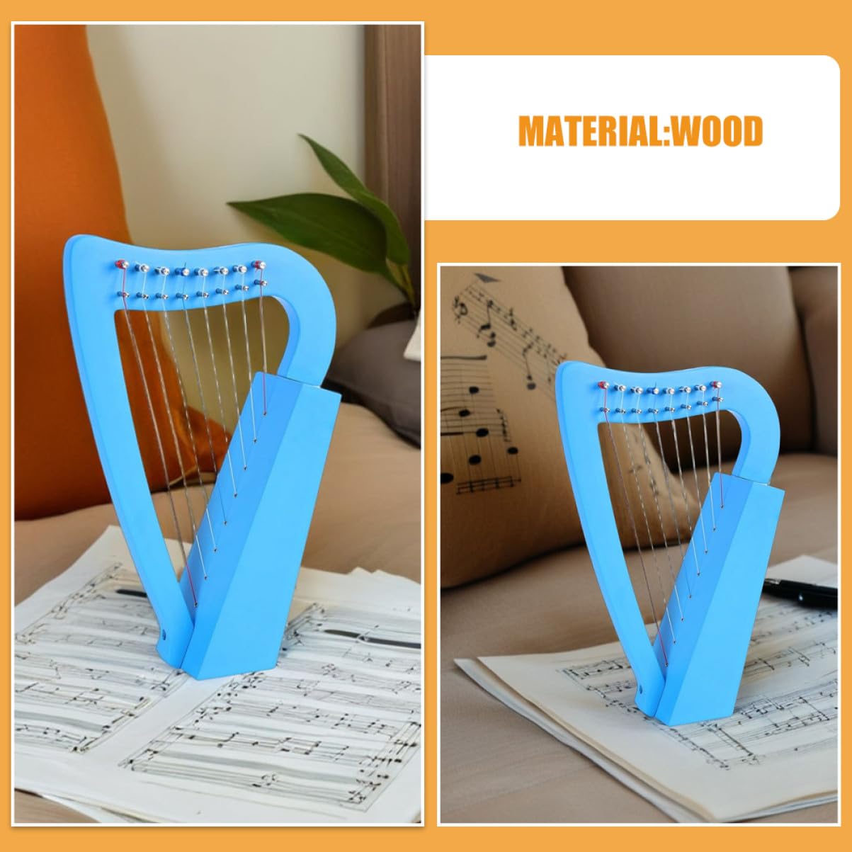 ibasenice Arpa Lyra Corde in Legno Portatile Strumento Musicale Classico per Principianti e Musicisti Design Compatto e Leggero per Esercitazioni Ovunque