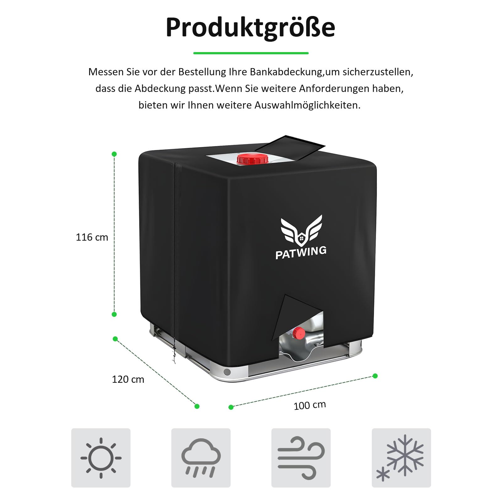 IBC Tank Abdeckung, 1000 L, mit Lochauschnitt, Schwarz