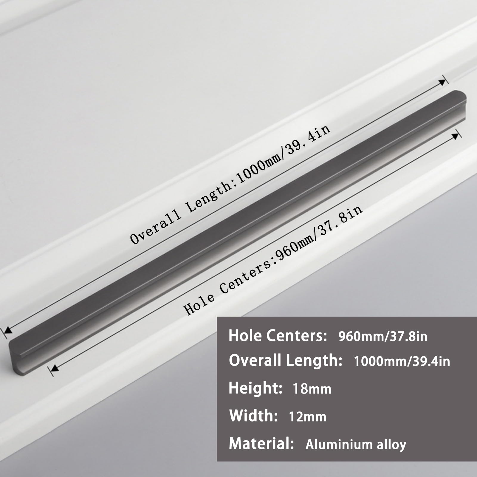 Griffe für Schränke Graue Lang,2 Griffe Küche Modern Massive Aluminium | Eloxierte Oberfläche I-Zuggriffe Lochzentren: 64 - 1160 mm Schubladengriff für Schublade Küche Badezimmer 960mm/37.8in
