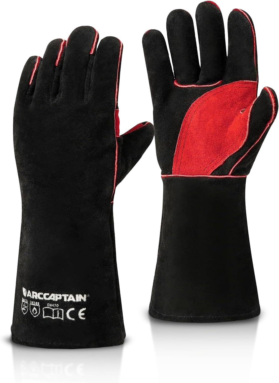 ARCCAPTAIN Leather Forge Welding Gloves, Heat/Fire Resistant 16 inches Gloves for Stick,Mig,Tig,Forge,BBQ,Grill,Fireplace,Wood Stove,Furnace,Oven,Pot
