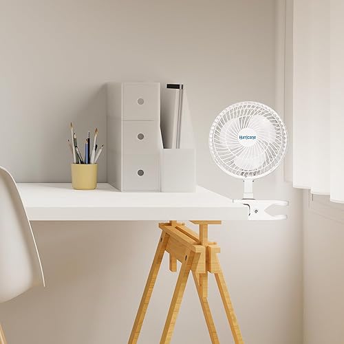 Miniatura 5 de Hurricane Paquete de 2 ventiladores de mesa clásicos con clip con 2 velocidades silenciosas, blanco, 6 pulgadas, unidad de refrigeración eléctrica