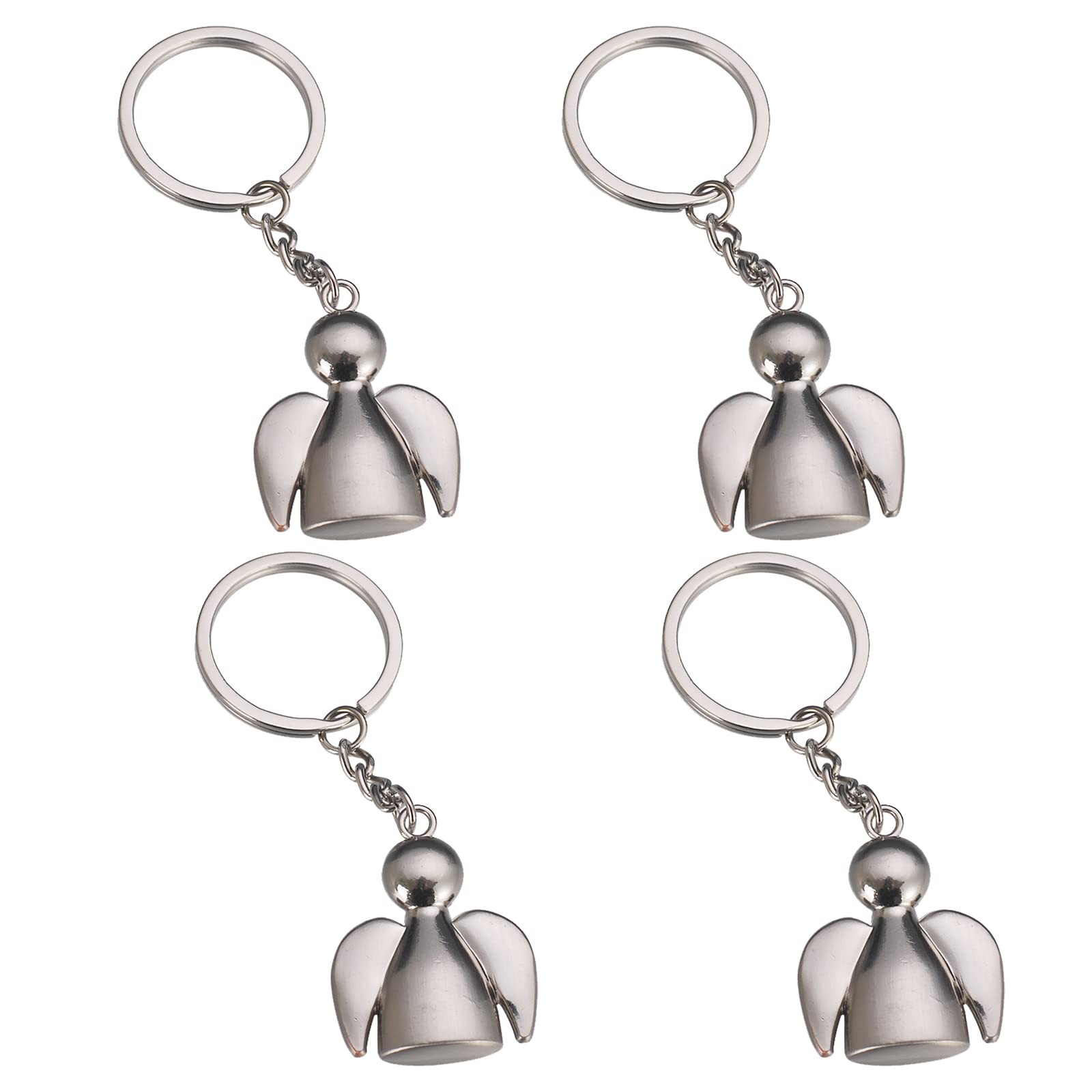Swirlcolor Women's Silver Angel Keyring Keychains Guardian Key Rings For Men Girls With Organza Pouch-4Pcs