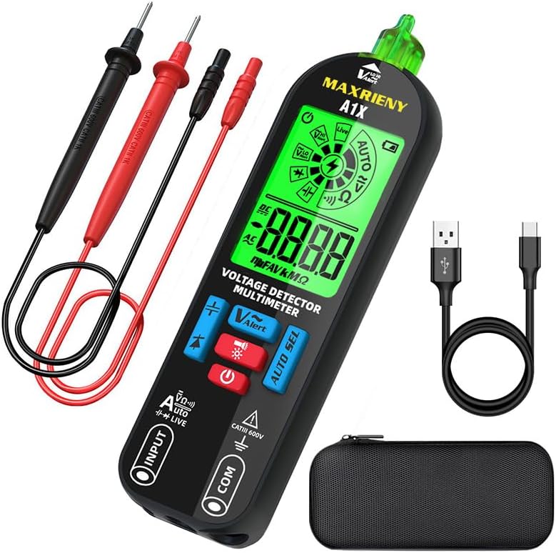 Multímetro digital Probador eléctrico recargable NCV con alarmas sonoras y visuales Medidas de rango automático Voltaje CA/CC Capacitancia Resistencia Continuidad Capacitancia Diodo Probador de verificación en vivo