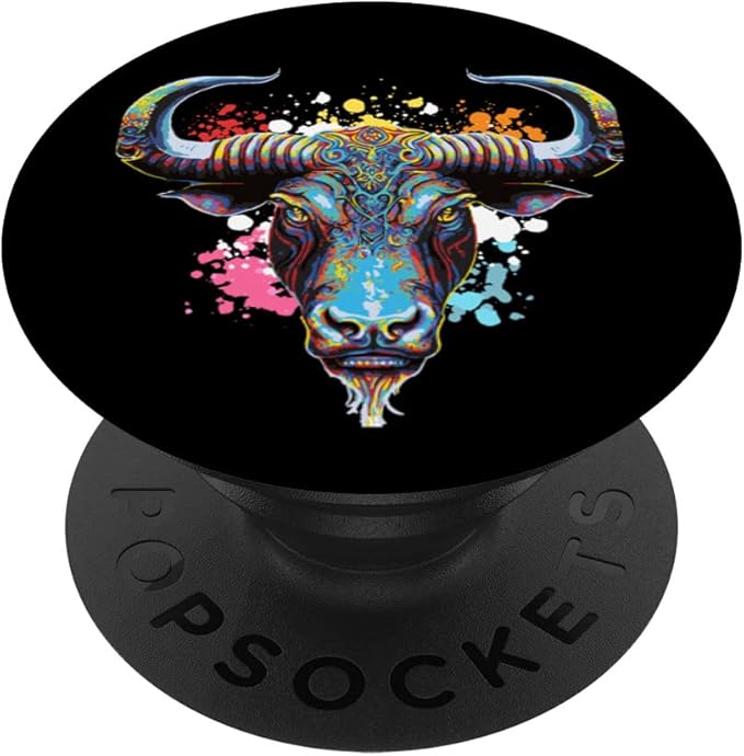 Colorful Bull Head Taurus Pop Art Bull Astrology Zodiac PopSockets Swappable PopGrip