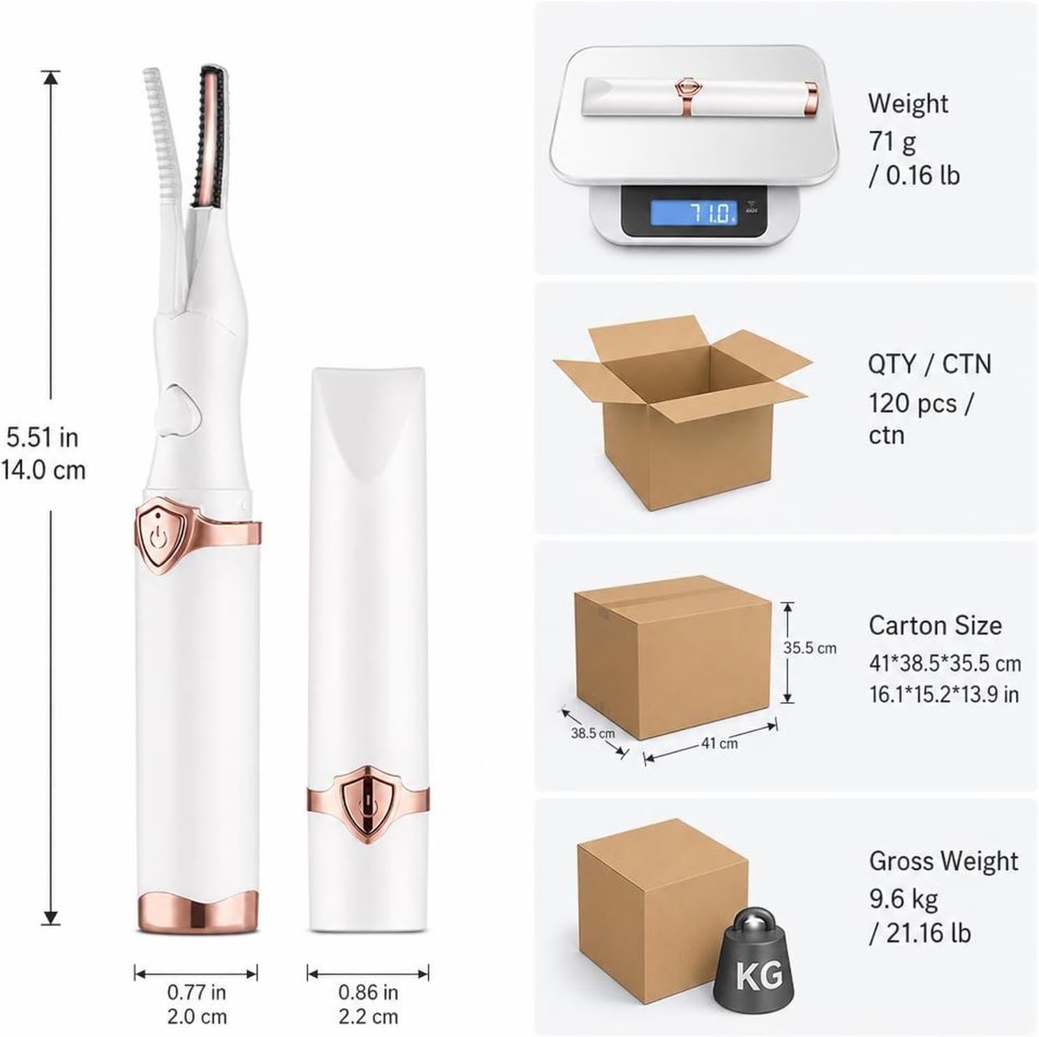 Heated Eyelash Curler for Women – 10s Fast Heat, 3 Adjustable Temp (60°C-80°C), 24H Hold Eyelash Curler for Travel Makeup Tool Gift, White