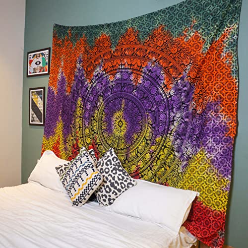 Image of Craft Trade 50x60 Inches Psychedelic Multicolor Cotton Mandala Ombre Wall Hanging Tapestry