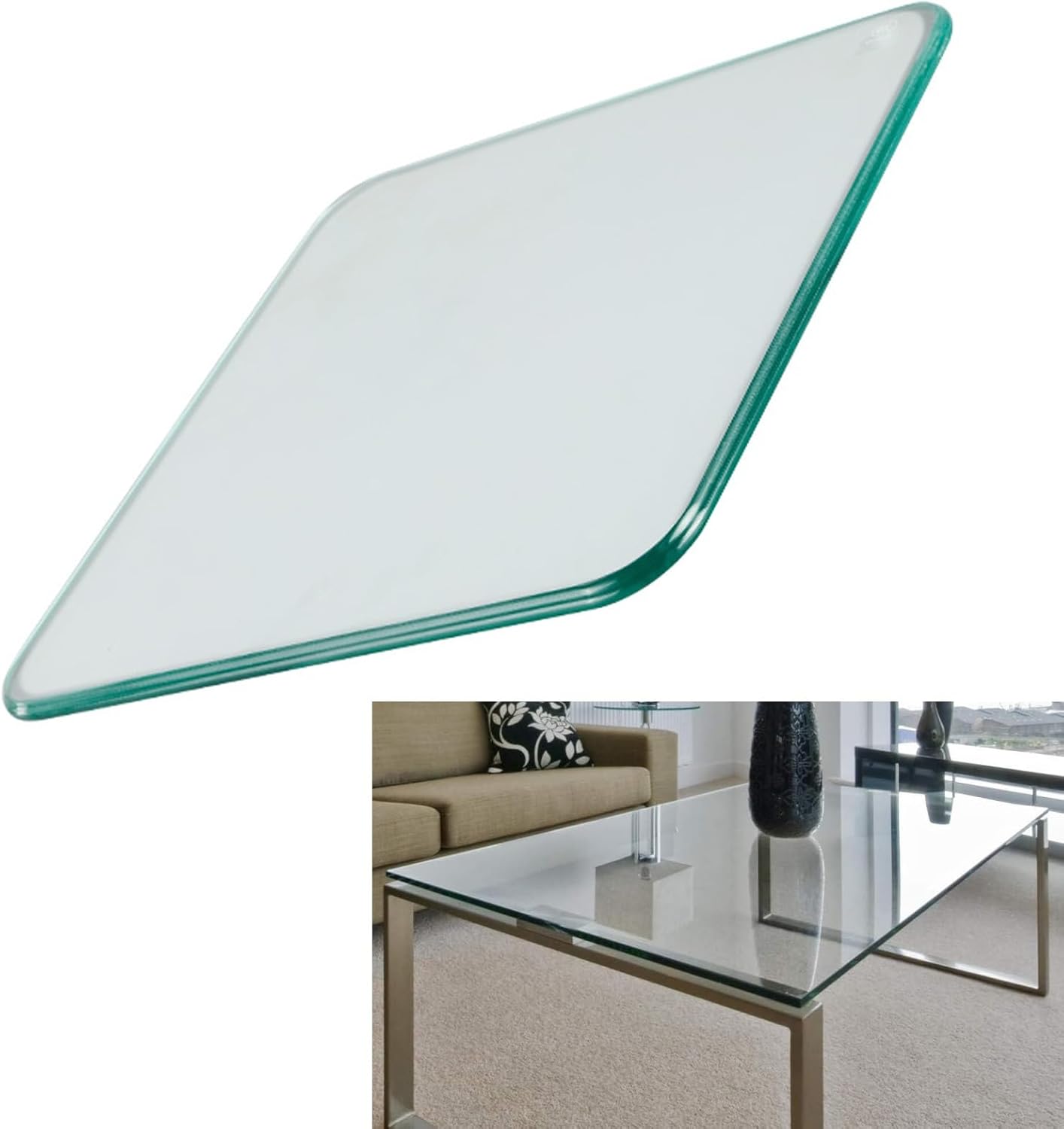 Rectangle Clear Tempered Glass Table Top 8mm Thick Eased Corners Clear Tempered Top Patio Table Replacement with 6 Anti Slip Pads for Patio, Dining, Coffee, Side Table(45x45cm)