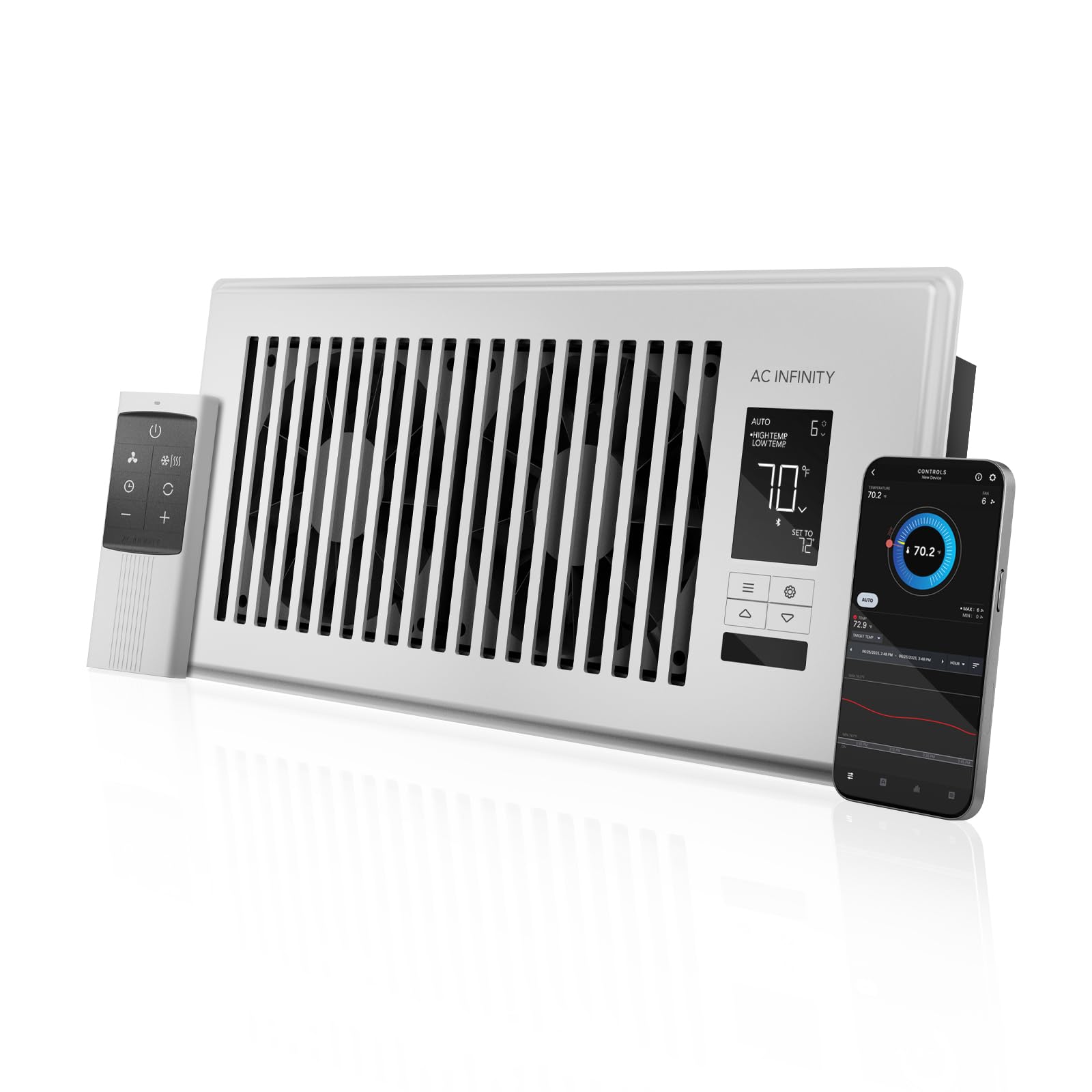 AIRTAP T4 White, Register Booster Fan for 100x250mm Register Holes, Improves Heating & Cooling Vents, Quiet 10-Speeds, Bluetooth App Control Data Alerts. ONLY FITS 4” x 10” Duct Openings