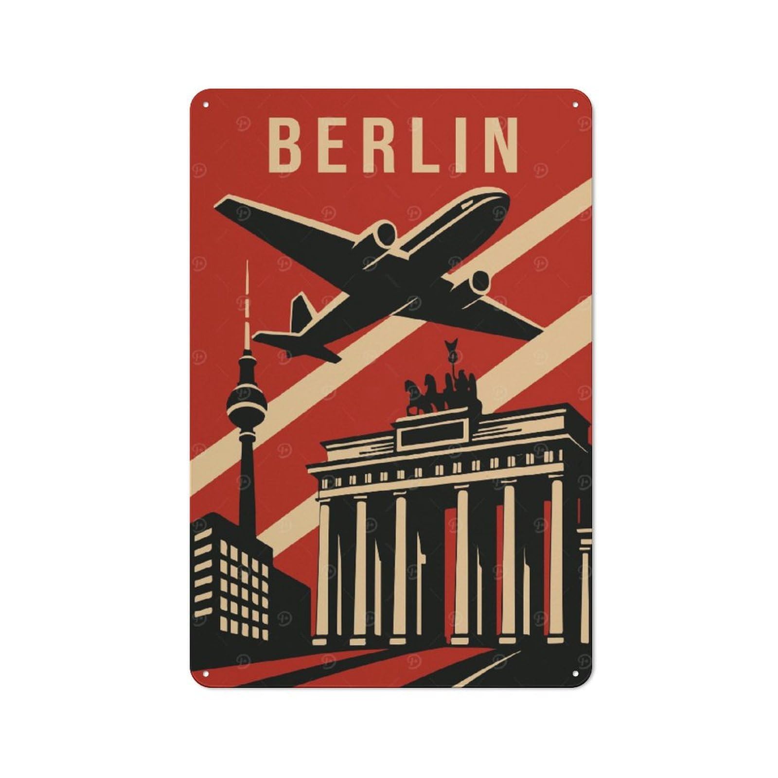 Junmoney Style-21 Berlin Vintage Travel Tin Wall Sign 30X20cm, Retro Novelty Wall Art For Bedroom, Kitchen, Office Or Living Room