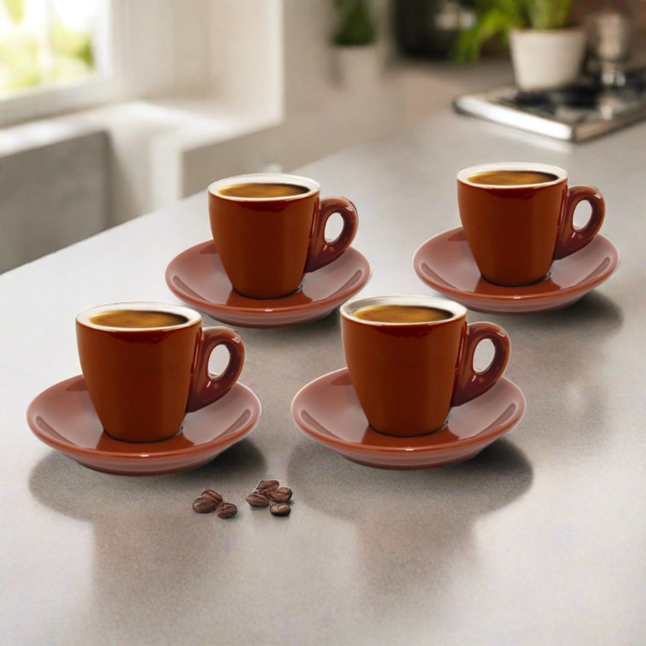 CUISINOX Brown Porcelain Espresso Cups and Saucers, 4 Sets (2 oz each) - Image 2