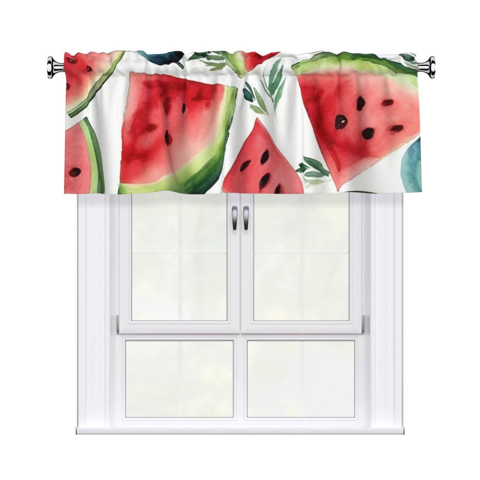 FekiLoot Watercolor Watermelon Pattern Curtain Valance for Windows, Kitchen Window Valances Rod Pocket Window Treatments Short Curtains Drapes for Bathroom Bedroom Cafe Decor 54x18inch 1 Panel