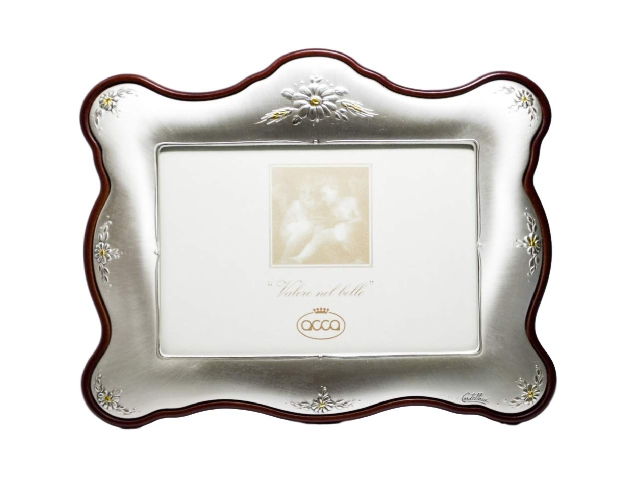 Cadre photo horizontal Acca argent 925 satiné fleurs et grain pour décoration de table