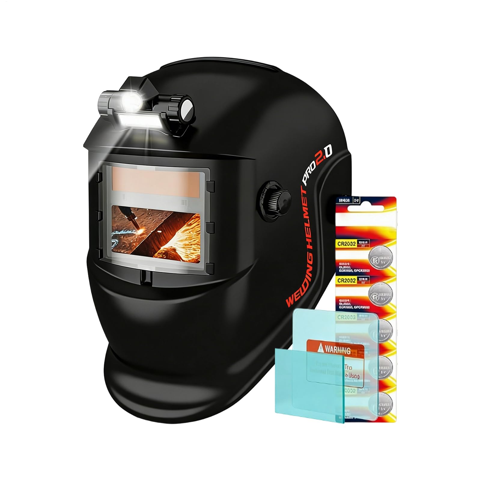 Masque de soudage auto-obscurcissant réglable avec lumière pour atelier et chantier