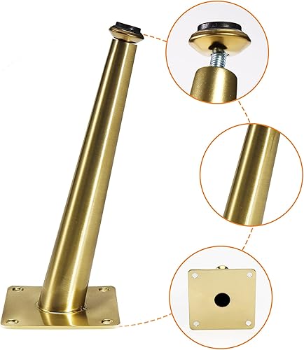 Miniatura 5 de VEHCIL 4 patas de muebles de latón cepillado de 8 pulgadas, patas de metal cónicas oblicuas para gabinete, sofá, mesa, silla, cama, aparador,