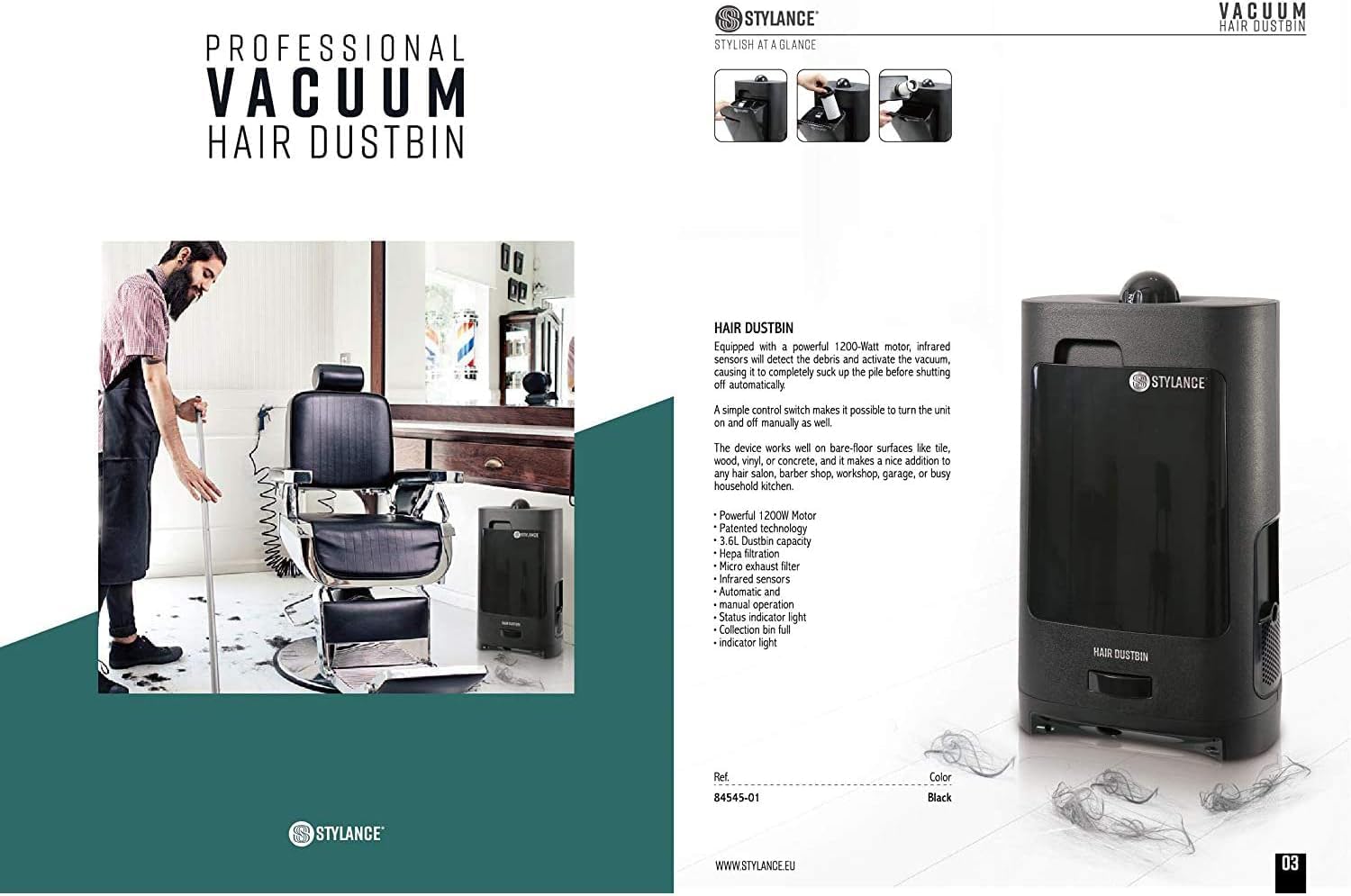 Touchless Vacuum Automatic Dustpan, Fast Function - for Sweeping Salon Home Pet Kitchen Dust Debris Hair, Automatic Infrared Sensors, Corded Canister Vacuum, 1400 Watt