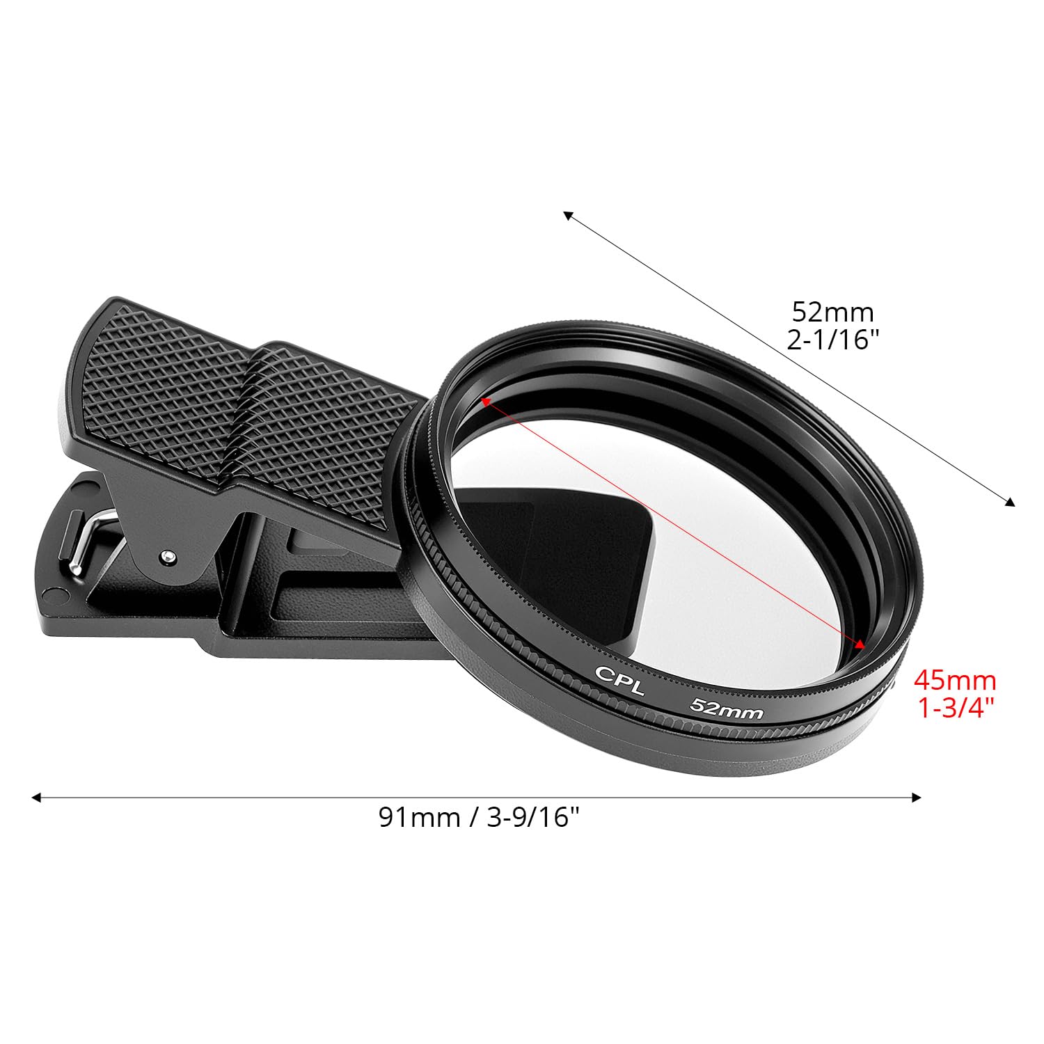 QWORK filtr CPL, 52 mm klips na nadgarstek filtr do smartfona aparatu, kompatybilny ze smartfonami