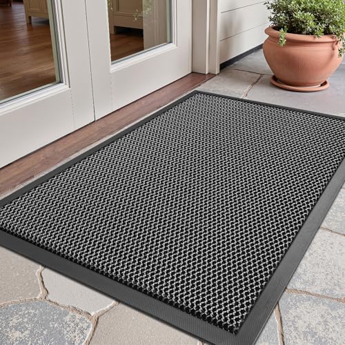 SIXHOME Door mat Non-Slip Heavy Duty Dirt Trapper Doormat Indoor & Outdoor Waterproof Front Outside for Hallway Kitchen Garden Black-Gray 45 * 75cm
