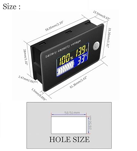 Miniatura 5 de Medidor de voltaje con pantalla de temperatura, medidor de voltaje (12 V)