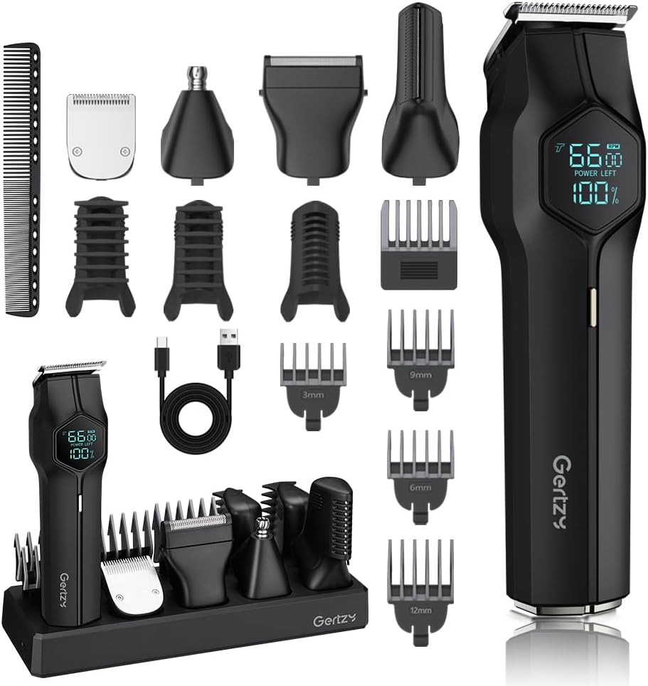 5-in-1 Electric Beard Trimmer Magnetic Replacement Heads, Professional Cordless Hair Clippers for Men Rechargeable, IPX7 Waterproof Grooming Kit for Face, Mustache, Body, Nose, Gifts for Men (Black)