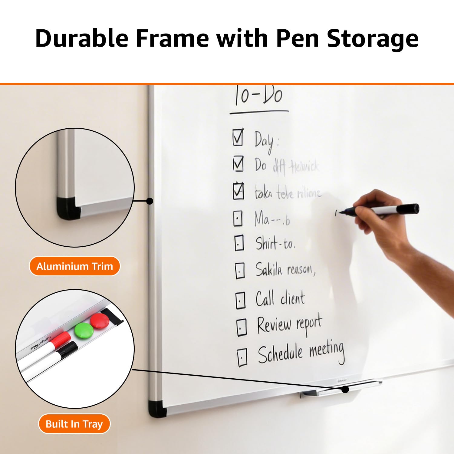 Amazon Basics Whiteboard Drywipe Magnetic with Pen Tray and Aluminium Trim, 90 cm x 60 cm (WxH) 2