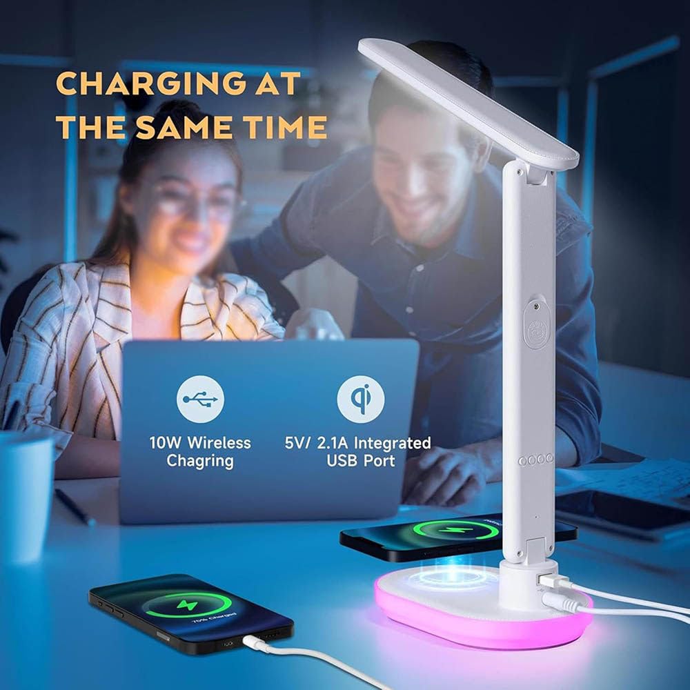 Wielofunkcyjna Lampa Biurkowa Led Z Bezprzewodową łAdowarką, Kalendarzem, Portem łAdowania Usb, Temperaturą, Budzikiem, Do Domowego Biura