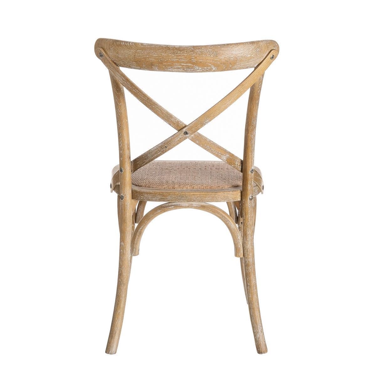 4 sillas de comedor Aspas de madera de olmo marrón y asiento de ratán | Respaldo cruzado. Diseño icónico retro. Asiento de ratán trenzado en tono natural. Patas con topes antiarañazos. No apilable.