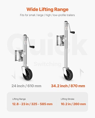 Miniatura 3 de VEVOR Gato de remolque con rueda, capacidad de carga de 1000 libras, gato giratorio de alta resistencia para remolque de barco con una sola rueda de