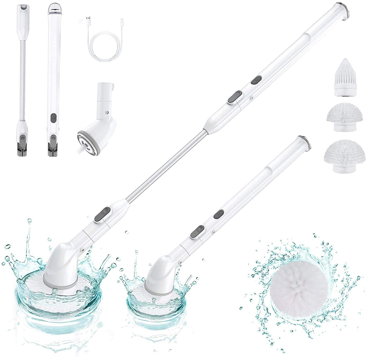 Electric Spin Scrubber Power Brush with Ajustment Arm, Waterproof Cordless Power Bathroom Cleaning Brush with 3 Replaceable Floor Scrubbing Cleaning Brush Heads for Tub, Tile, Floor, Wall and Kitchen