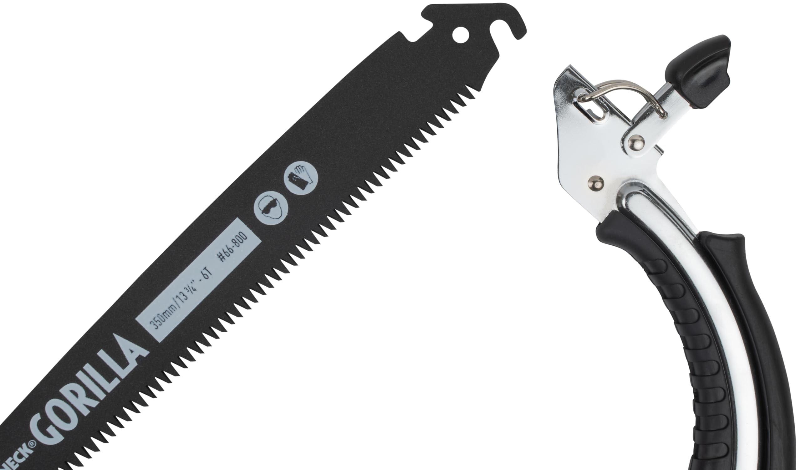Scie d'élagage Roughneck Gorilla Fast Cut avec lame de 350 mm, denture triple affûtée et revêtement PTFE, acier chromé, poignée en caoutchouc antidérapante avec œillet pour dragonne et étui