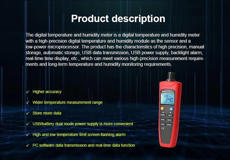 UNI-T Uni-Trend Digital Thermometer Hygrometer UT331+ UT332+ Handheld Temperature Humidity Meter for Factories Detector (UT332+)