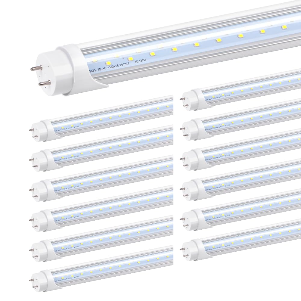 T8 Tubo di luce LED da 1,2 m, 24 W 6000 K, luce bianca diurna, 3120 lm, 4 piedi T12 LED di ricambio per tubi fluorescenti, garage magazzino negozio, bypass zavorra, doppia alimentazione,